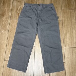 Carhartt Pants Mens 36x30 Gray Flannel Lined Raw Hem Duck Work Dungaree B111 GVL